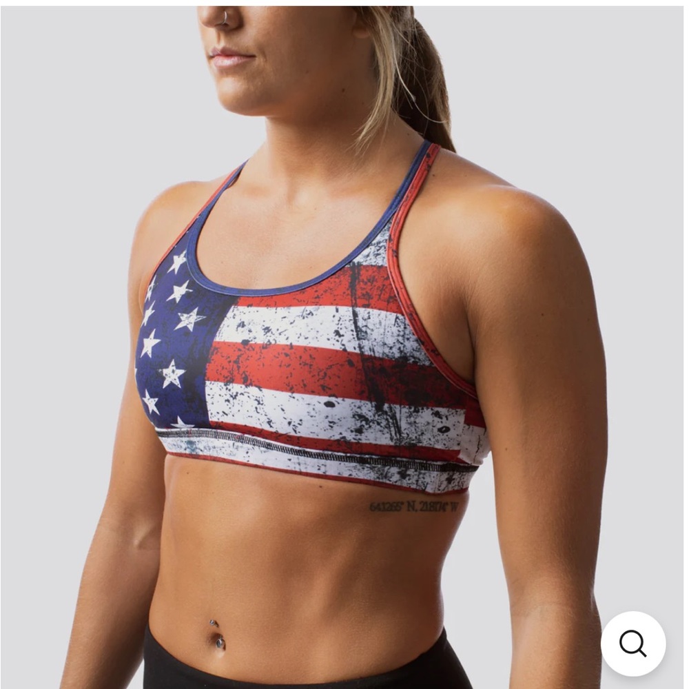 Women’s Warrior Born Primitive Red White & Blue Sports bra. Medium.